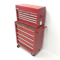Clarke red drawer tool cabinet with top chest and contents
