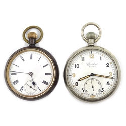  Cortebert Extra WWII military chrome pocket watch, arrow mark and G.S.T.P. T 5658 and a steel pocket watch  