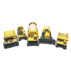 Tonka - five large scale pressed steel vehicles comprising Cement Mixer, Mobile Crane, Bulldozer and two Dumper Trucks (5)