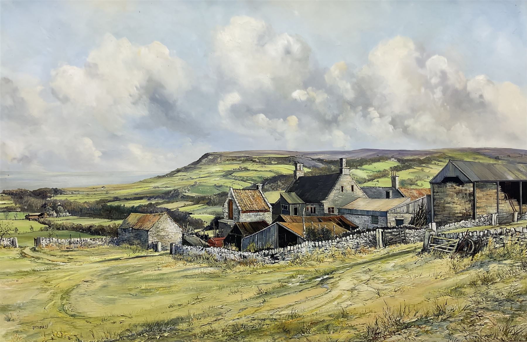 John Freeman (British 1942-):View towards Ravenscar, oil on board signed '79, 49cm x 74cm; together with a signed print (2)