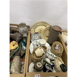Quantity of Victorian and later ceramics to include Denby, together with ceramic and composite animal figures etc in four boxes