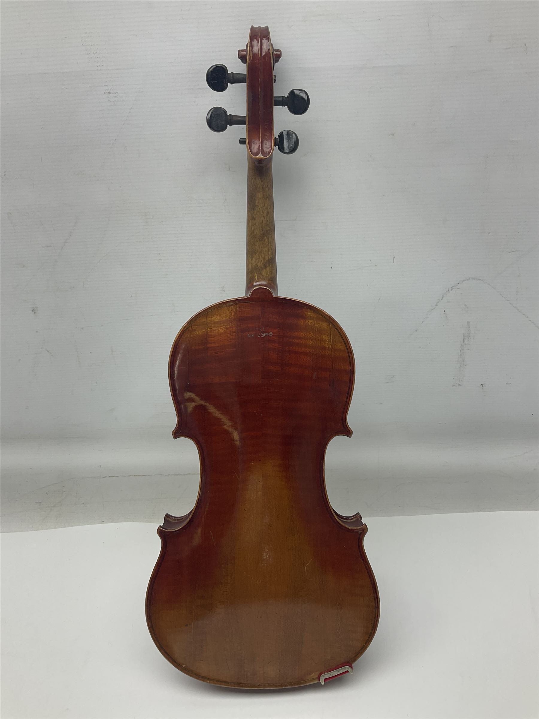 Saxony violin c1900 with 36cm two-piece maple back and ribs and spruce top; bears label 'Antonius Stradivarius Cremonensis Faciebat Anno 17**' L59cm overall; in carrying case