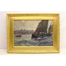  Joseph Richard Bagshawe (Staithes Group 1870-1909): Fishing Boats leaving Whitby, watercolour signed 35cm x 52cm  