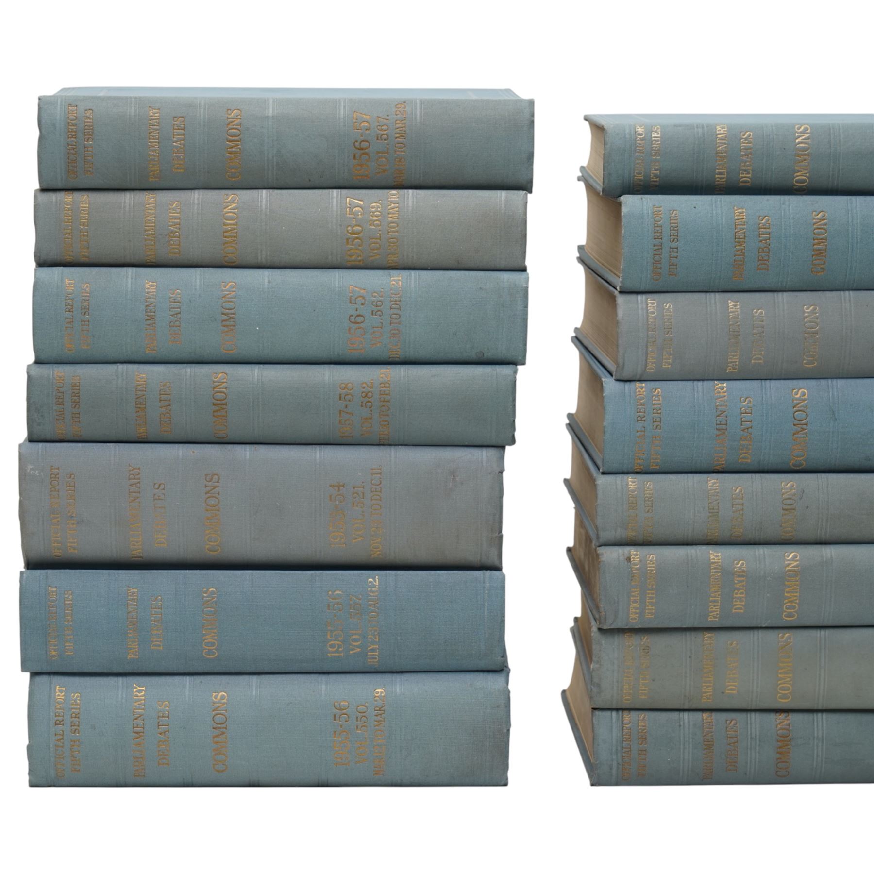 Hansard - House of Commons Parliamentary Debates covering the period 1952-1960, thirty nine volumes in original blue boards 
Provenance: property of a Nobleman