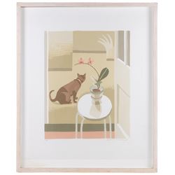 Debbie Urquhart (British 1972-): 'Still Life with Cat and Orchid', limited edition lithograph signed and numbered 12/50, titled verso 51cm x 40cm