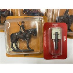 Nineteen Del Prado metal soldiers and one Cannon Barrel from periodical issues for Battle of Blenheim, Crimea, American Civil War etc; all in unopened blister packs, some duplicates