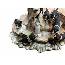 Border fine arts figure, Border collie, model no MT07, by M Turner H22cm, along with Border fine arts figure Spilt milk, model number JH99, by Ray Ayres H15cm.