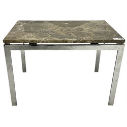 Mid-to-late 20th century marble and metal coffee table, rectangular variegated grey marble top on polished metal base
