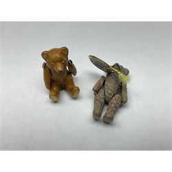 Seven Hantel miniature articulated pewter teddy bears, including bride and groom 