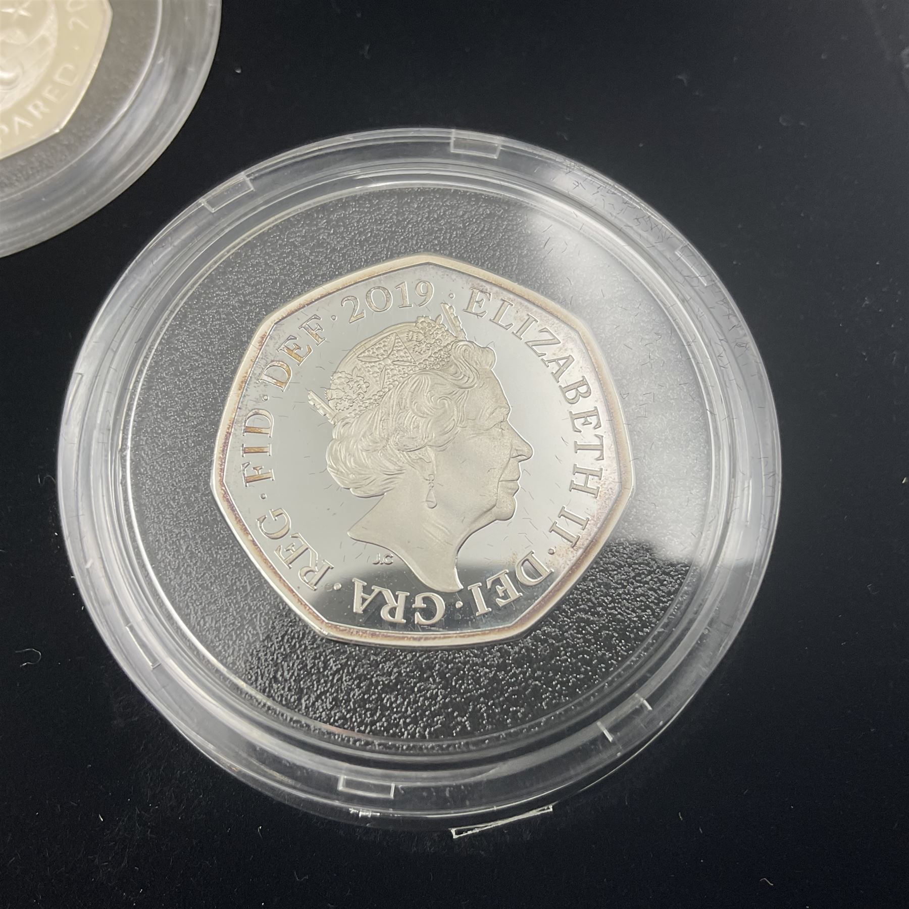 The Royal Mint United Kingdom 2019 'Celebrating 50 Years of the 50p' silver proof piedfort coin set, cased with certificate