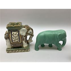 Beswick pig CH Wall CH Boy 53 figure, Priory Castings model of a seated pig, majolica ashtray in the form of an Indian elephant, elephant figure in green glaze and brass figures of pigs, Beswick pig L16cm