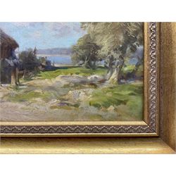 John Richard Townsend (British 1930-): 'Farm at the Coast', oil on board signed, titled verso 35cm x 45cm