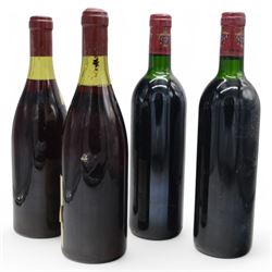 Mixed red wine; two bottles of Chateau du Maine 1983 Graves 12% vol 750ml, two bottles of Taupenot-Merme 1982 Chambolle-Musigny unknown proof 75cl 