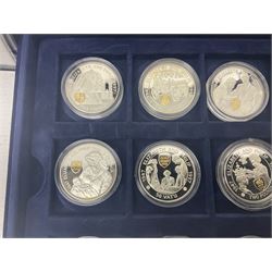 The Royal Mint Golden Wedding Anniversary silver proof coin collection, comprising twenty-four international commemorative coins, cased with certificates
