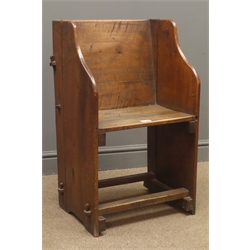  19th century narrow oak plank child's seat and an octagonal stool with carved top  