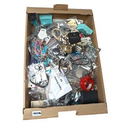 Large collection of costume jewellery, including beaded necklaces, bracelets, earrings, etc, some with silver clasps
