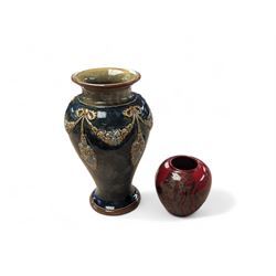 Doulton Lambeth stoneware vase, together with a small Royal Doulton Flambe vase