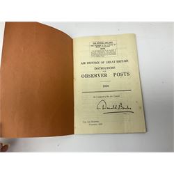 WW2 Royal Observer Corps - approximately one-hundred and seventy aircraft recognition cards; 1938 Instruction Booklet; cap badge and lapel badge; and cloth shoulder title