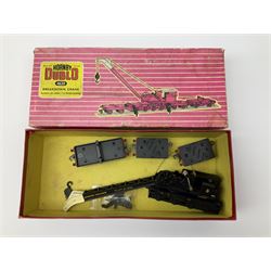 Hornby Dublo - Breakdown Crane No.4062 with Cowans Sheldon livery, boxed with screw jacks; D1 Girder Bridge, boxed; and T.P.O. Mail Van Set, boxed with instructions, mail bags, switch and tested tag (3)