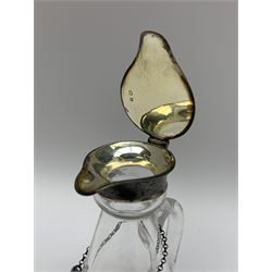 Edwardian silver mounted whisky noggin, of tapering cylindrical form with hinged flat cover, H11cm, together with a silver whisky label, each hallmarked Levi & Salaman, Birmingham 1909