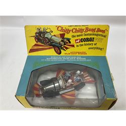 Corgi - two Chitty Chitty Bang Bang 266 die-cast model cars, one in original box, with spare Caractacus and Truly figures