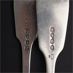 Five Victorian silver fiddle pattern dessert forks London 1859 Maker The Portland Co. three Victorian table forks, various dates and two other table forks