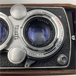 Yashica-Mat Copal MXV camera body, serial no 408717, with Yashinon 1;3.2 f=80mm' and Yashinon 1;3.5 f=80mm' lens serial no 460802, together with Yashica 635 Copal-MXV camera body serial 4080675 with Yashinon 1;3.5 f=80mm' lens serial no 229427 and 'Yashikor 1;3.5 f=80mm' lens serial no 228386