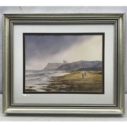 G H Yates (British 20th Century): 'From Sandsend to Whitby', watercolour signed, titled verso; Yolanda (British 20th Century): 'The Isle of Arran', oil on canvas signed, titled verso together with a Ron Wagstaff watercolour and another indistinctly signed pastel max 28cm x 38cm (4)