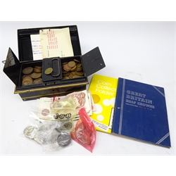  Collection Great British coins and banknotes including Whitman folder containing thirteen pre 1947 silver half crowns various other pre 1947 silver coins (over 200 grams) many being threepence pieces, Bank of England and Scottish banknotes, pre-decimal coins etc  
