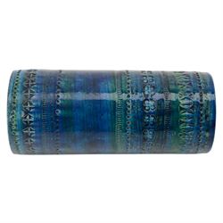 Bitossi pottery Rimini Blu vase, 1970s, designed by Aldo Londi, of cylindrical form, with impressed details, with painted marks beneath, H18cm