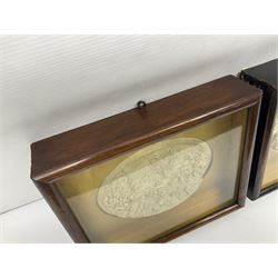 Justin Mathieu, two oval high relief plaque depicting a battle scenes, each within a wooden frame, frame  H21cm, L25cm