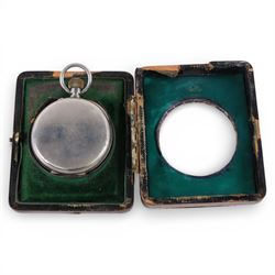 Silver plated goliath pocket watch, with subsidiary seconds dial, contained within a silver mounted desktop watch case, hallmarked, case H12cm