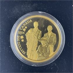Royal Canadian mint 2014 'Royal Generations' two-hundred dollars fine gold coin, weight 31.16 grams, cased with certificate