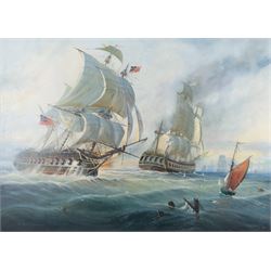 Michael J Whitehand (British 1941-): 'First Shots off Flamborough Head', oil on canvas sig...