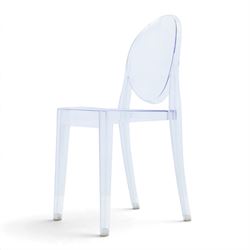 In the manner of Kartell Louis 'Ghost' chairs, transparent moulded plastic, with oval backs and shaped seats, raised on tapering supports