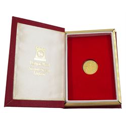 Queen Elizabeth II Falkland Islands 1982 gold proof half sovereign sized coin, cased with certificate