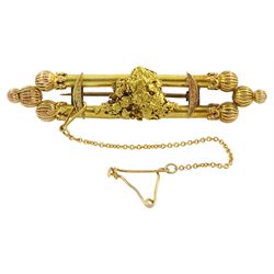 Late 19th century Australian gold double bar brooch, set with a nugget by George Richard Addis, Kalgoorlie, Western Australia, stamped G.R.Addis 18ct