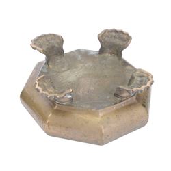 Pair of 19th century, bronze platers, possibly Japanese, of squat cauldron octagonal form, upon four paw feet, H11cm 