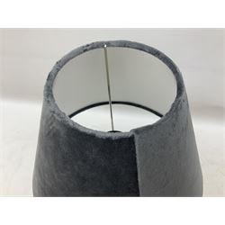 Silver composite table lamp, modelled as a pair of boxing hares, with a grey velvet shade, H45cm