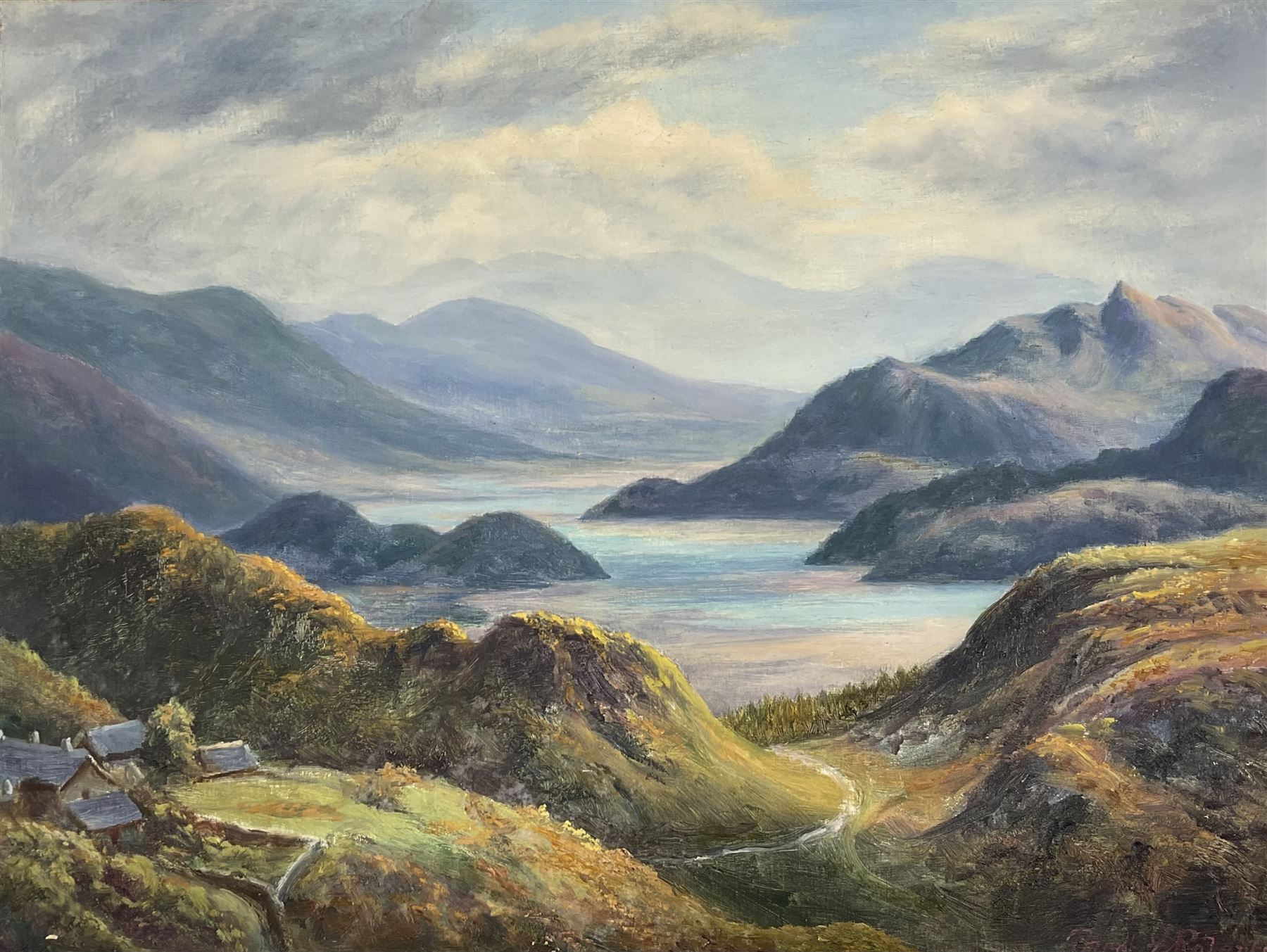 Frederick E Robertson (British 19th/20th century): Scottish Highland Landscape, oil on canvas 40cm x 53cm (unframed)