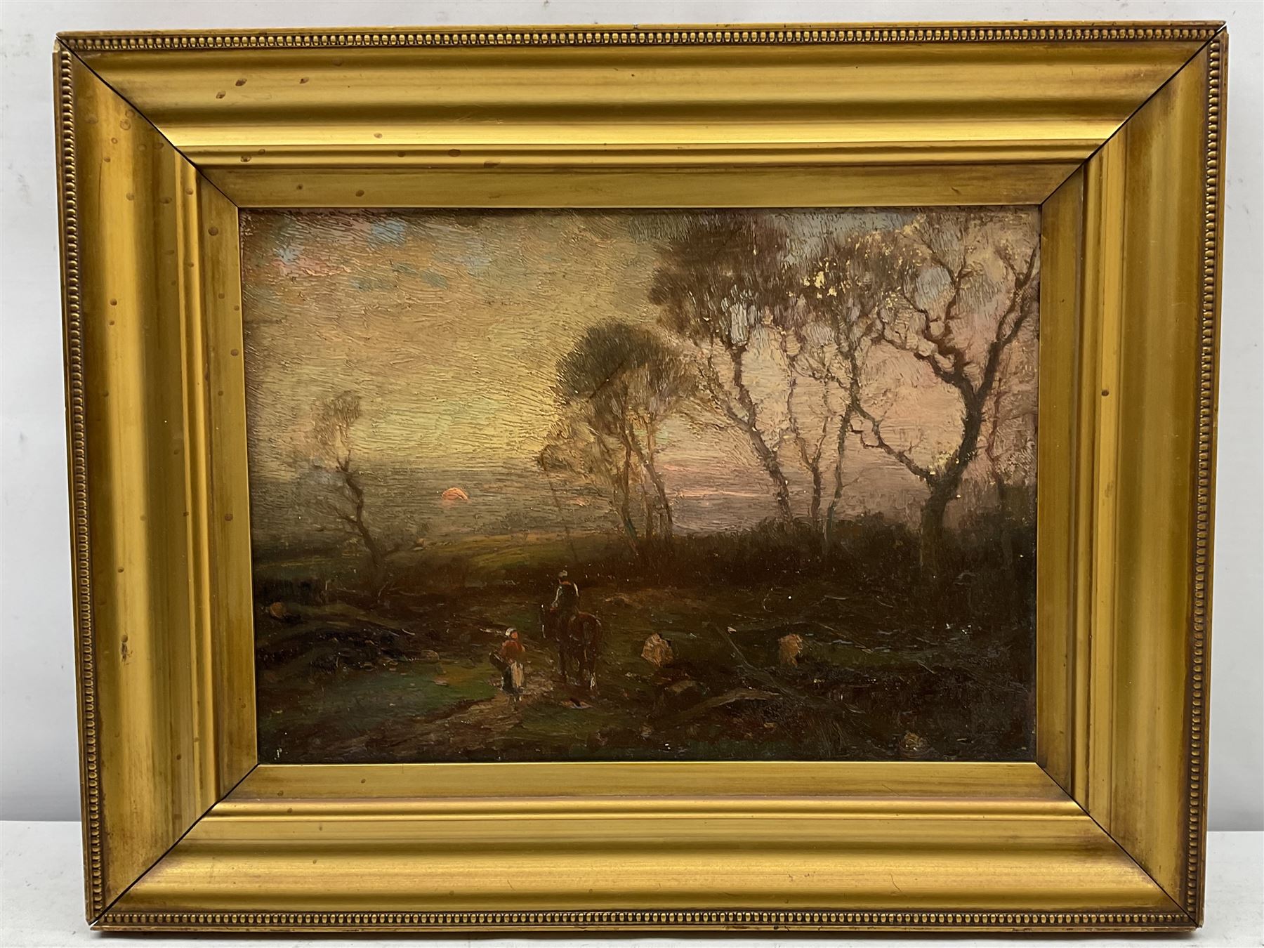 English School (20th century): Horse and Rider at Sunset, oil on canvas unsigned 24cm x 35cm