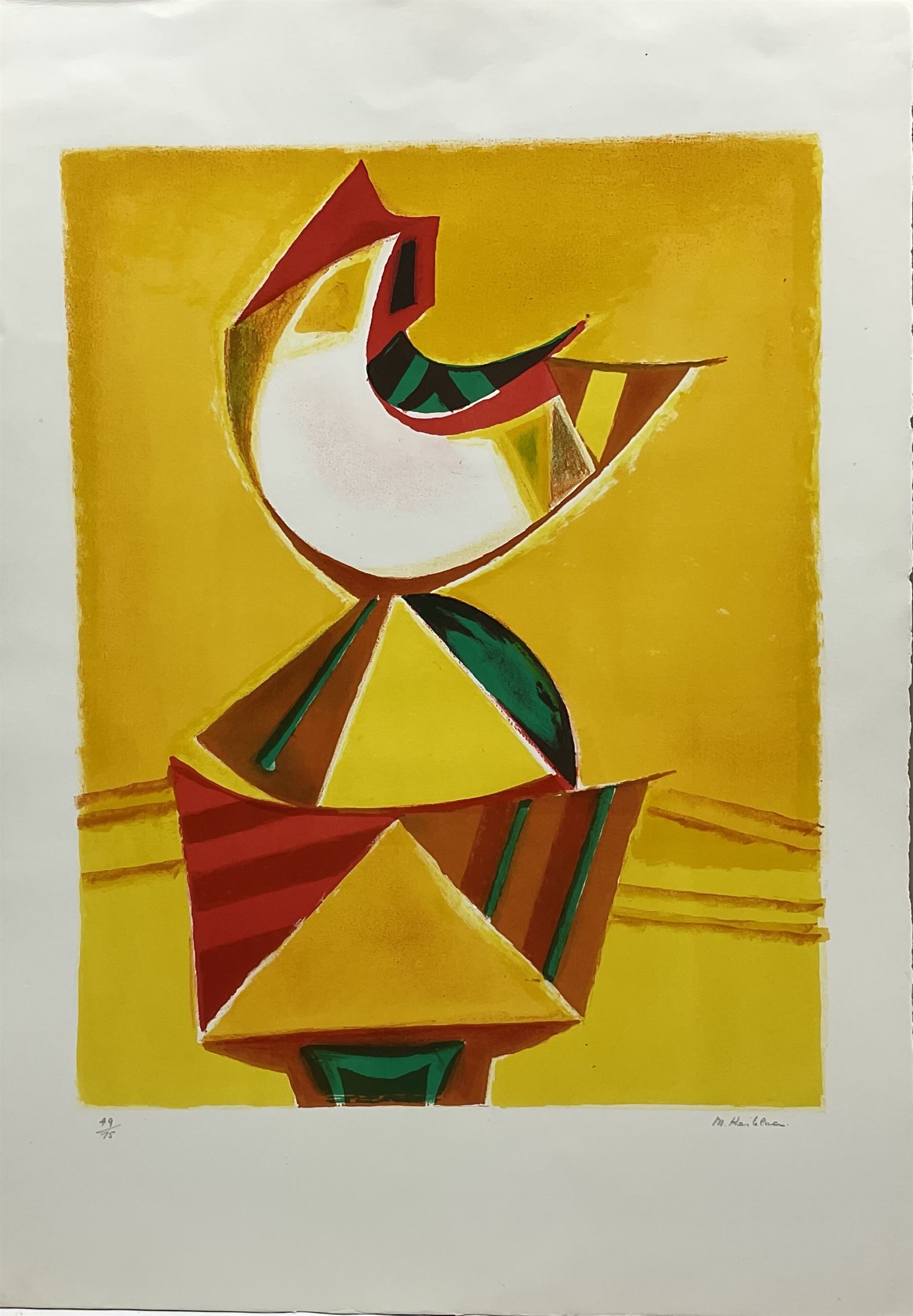 Morris Kestelman RA (British 1905-1998): 'Bonjour!', colour lithograph signed and numbered 49/50 in pencil, pub. 'Portfolio of Prints by British Artists' by the United Kingdom National Committee of the International Association of Art, London 1975, 50cm x 39cm with full margins (unframed)