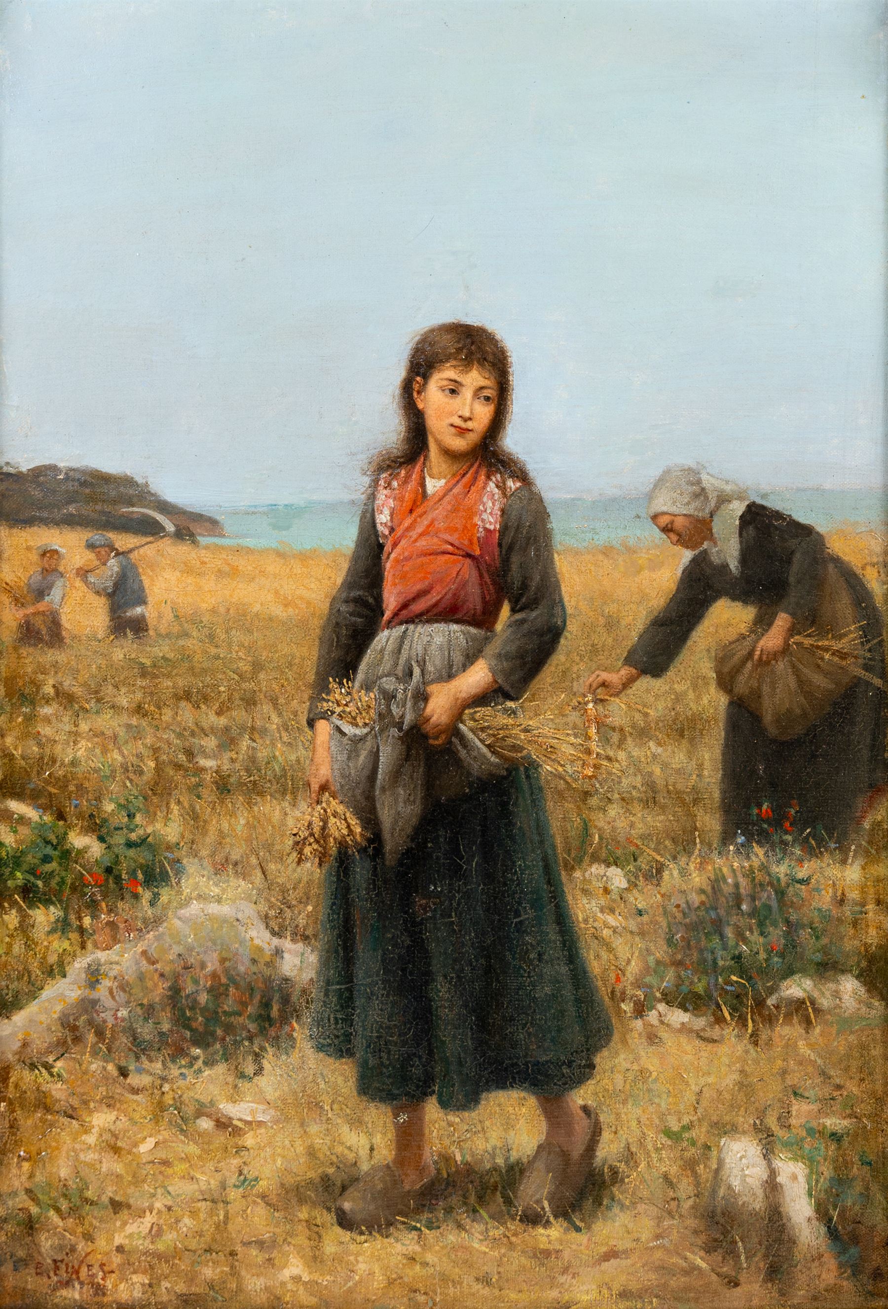 Eugene Francois Fines (French 1826-1882): Harvest Time, oil on canvas laid onto panel signed 54cm x 37cm