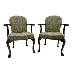 Pair of Georgian style mahogany framed upholstered armchairs