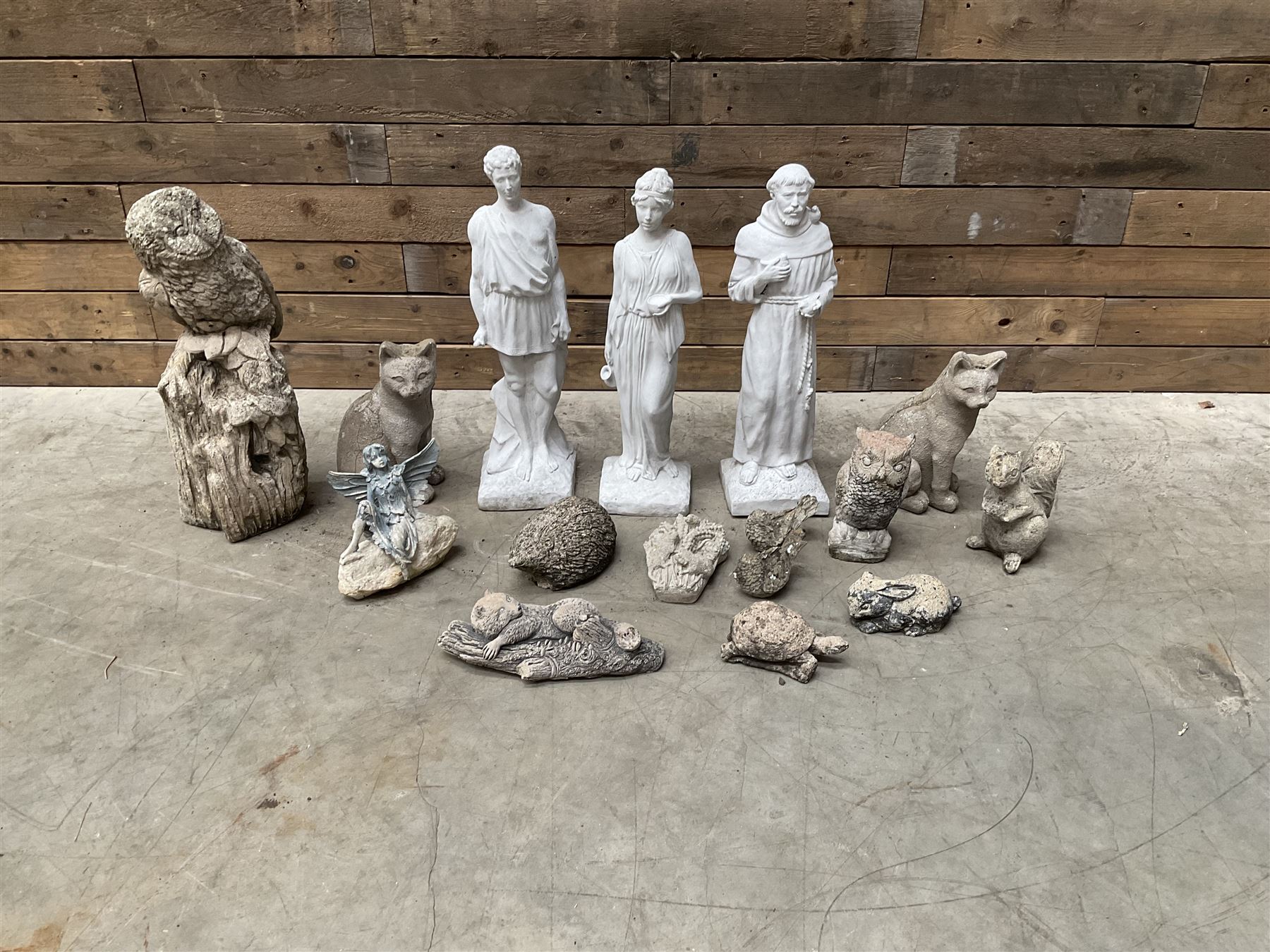 Large collection of cast stone figures and animals (16)