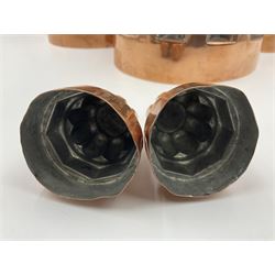 Five Victorian copper jelly mould, largest H10cm, L16cm