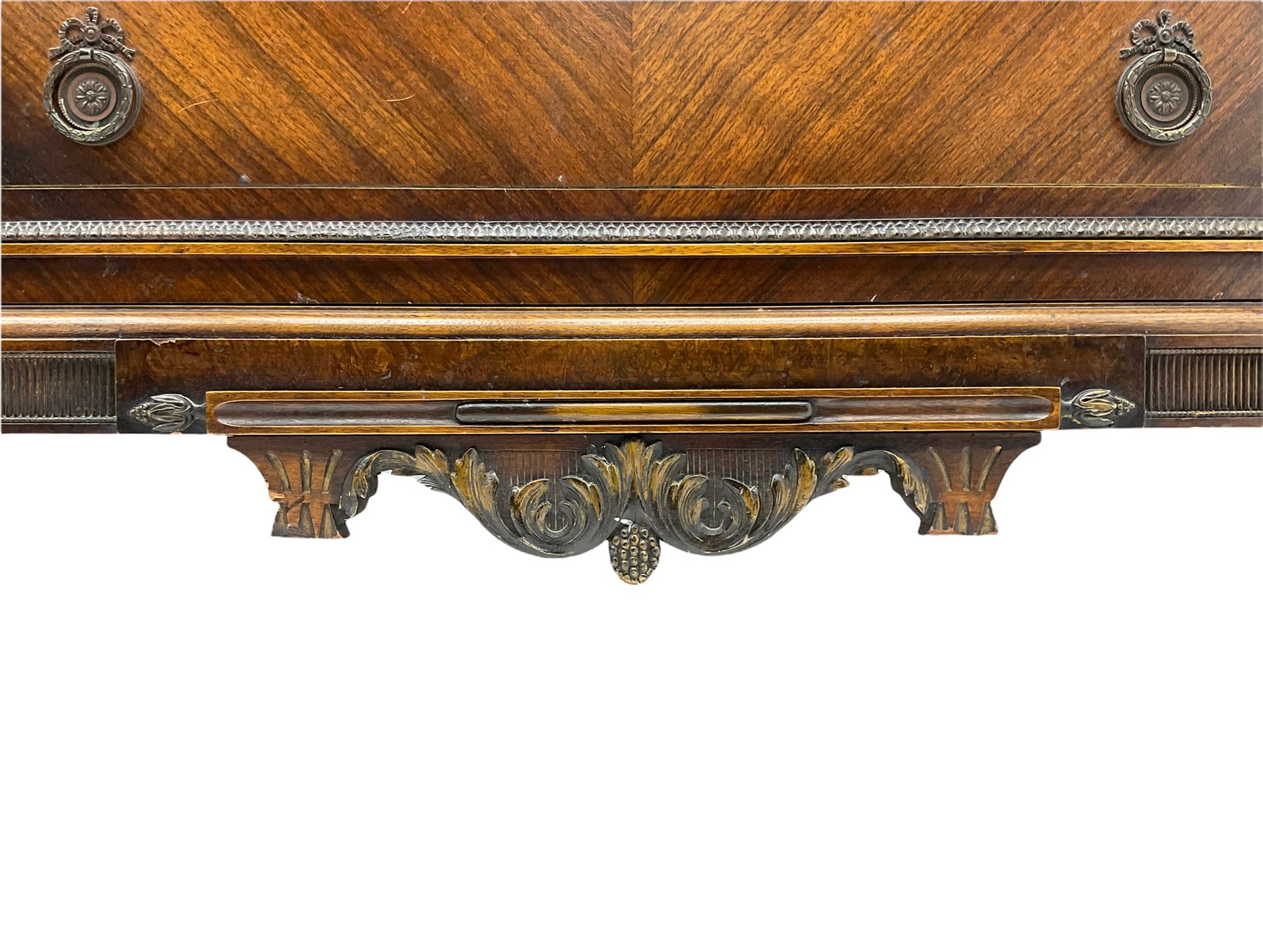 Early 20th century French walnut sideboard, fitted with six drawers and two cupboards
