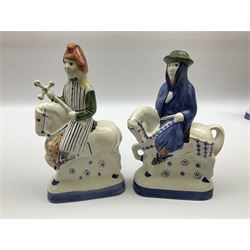 Seven Rye Pottery Canterbury Tales figures comprising The Wife of Bath, The Miller, The Pardoner, The Yeoman, The Nun Prioress, The Doctor of Physic and The Monk, all with printed mark and sticker beneath, tallest example H23cm   