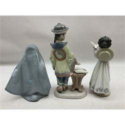 Three Lladro Figures, comprising African Love no 6154, Asian Scholar no 6177 and Reverent Moment no 5792, all with original boxes, largest example H24cm