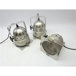  Three aluminium theatre stage lamps, stamped Made in Italy (3)  